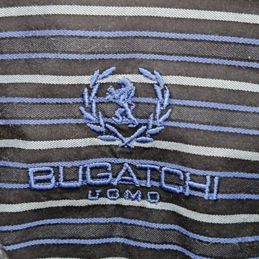 Bugatchi Uomo Dress Shirt Classic Fit Blue White Striped Long Sleeve Men's Sz M - Picture 9 of 10